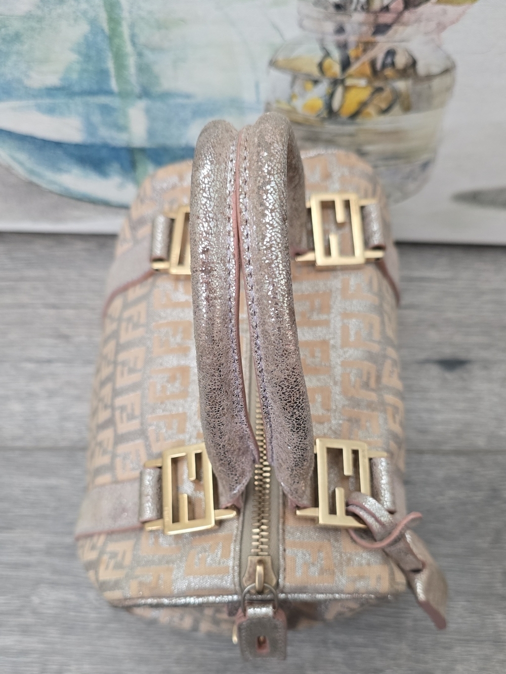 Fendi Pink & Silver FF Logo Mini Satchel Boston Bag - Picture 6 of 13